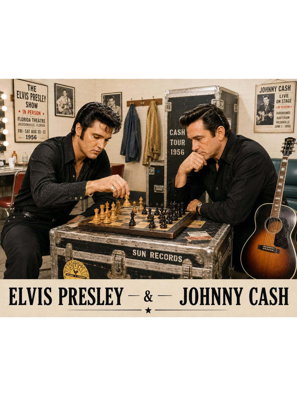 4330 Elvis Presley vs Johnny Cash Across The Board Chess 8x10 Glossy Print